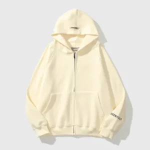 Essentials Reflective Print Zip-up Oversized Cream Hoodie